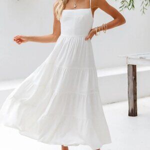 Train Into Town Midi Dress White